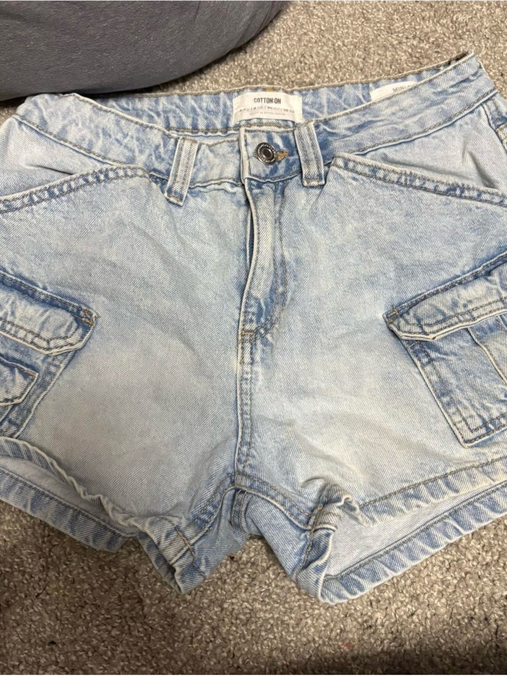 Cotton On Light Wash Denim Cargo Shorts - Pale Blue